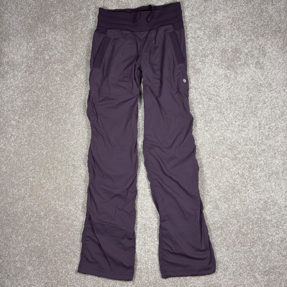 Lululemon Studio Pant II Purple Pinstripe Straight Leg Drawstring Size 2